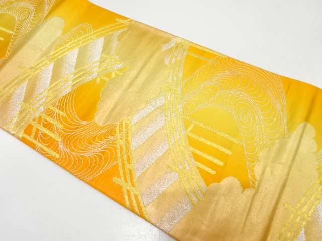 JAPANESE KIMONO / ANTIQUE FUKURO OBI / SILK / WOVEN STREAM & CLOUD